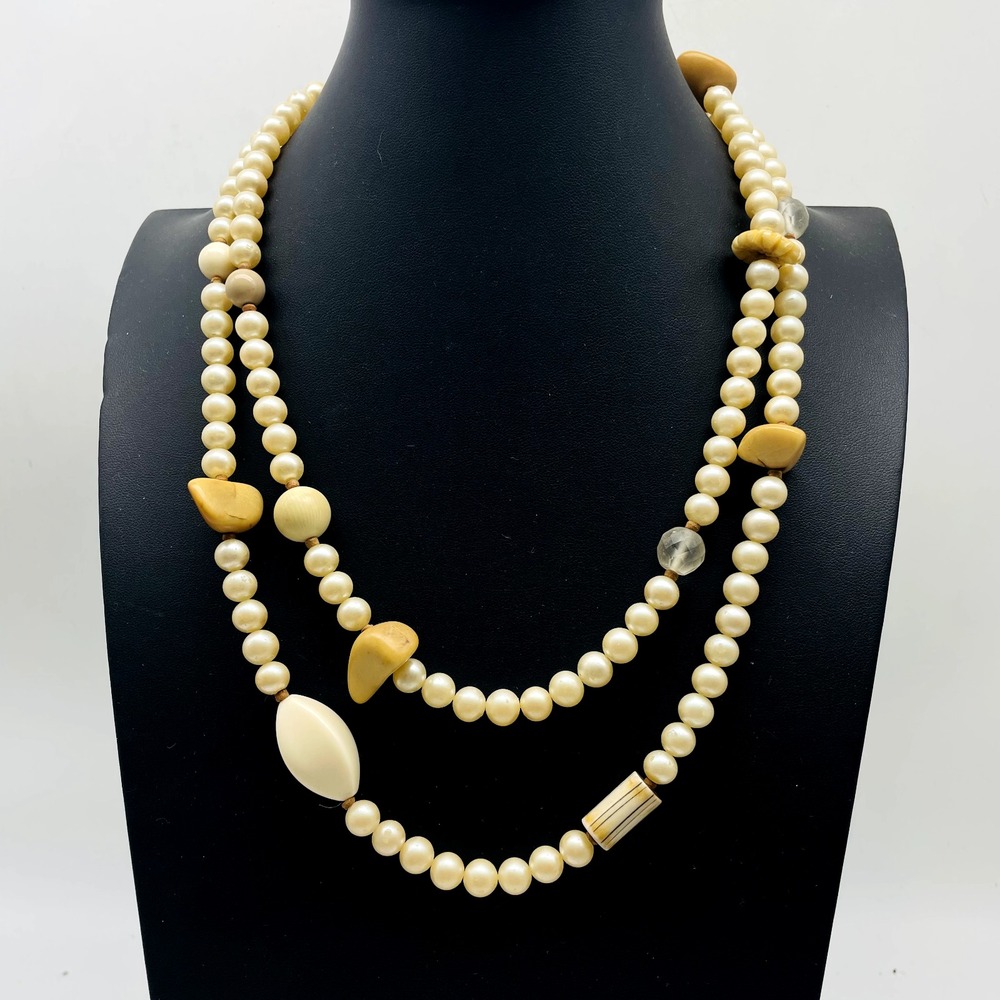 Vintage Hattie Carnegie Signed Necklace Cream Bead Gold Tone Statement Jewelry